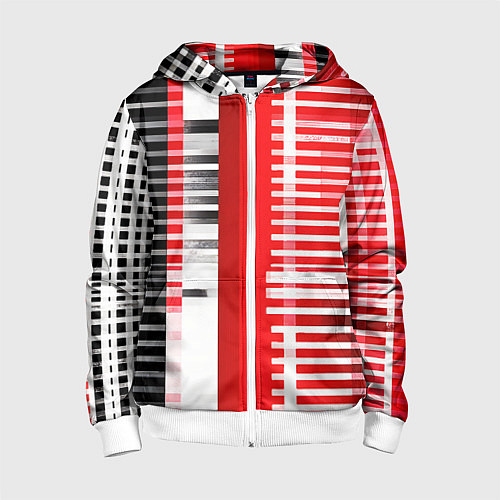 Детская толстовка на молнии Белые полосы на чёрно-красном фоне / 3D-Белый – фото 1