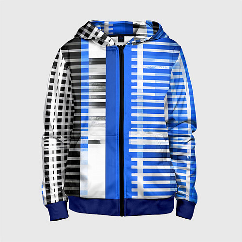 Детская толстовка на молнии White stripes on a black and blue background / 3D-Синий – фото 1