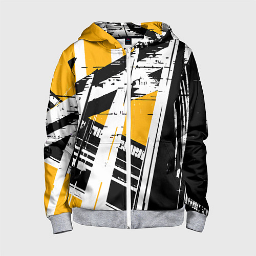 Детская толстовка на молнии Чёрно-белые абстрактные линии на жёлтом фоне / 3D-Меланж – фото 1