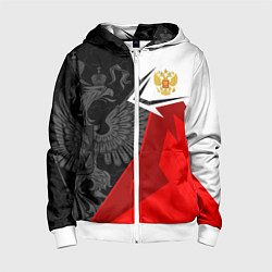 Толстовка на молнии детская Герб России - красно-белый, цвет: 3D-белый