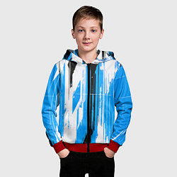 Толстовка на молнии детская Вертикальные чёрно-белые линии на синем фоне, цвет: 3D-красный — фото 2
