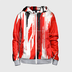 Толстовка на молнии детская Вертикальные чёрно-белые линии на красном фоне, цвет: 3D-меланж