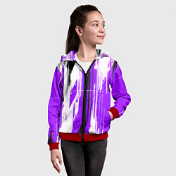 Толстовка на молнии детская Вертикальные чёрно-белые линии на фиолетовом фоне, цвет: 3D-красный — фото 2