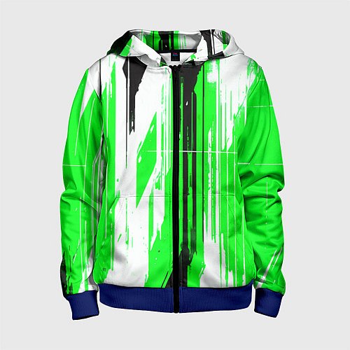 Детская толстовка на молнии Вертикальные чёрно-белые линии на зелёном фоне / 3D-Синий – фото 1