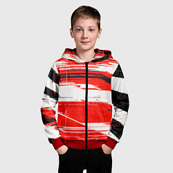 Толстовка на молнии детская Горизонтальные чёрно-белые линии на красном фоне, цвет: 3D-красный — фото 2