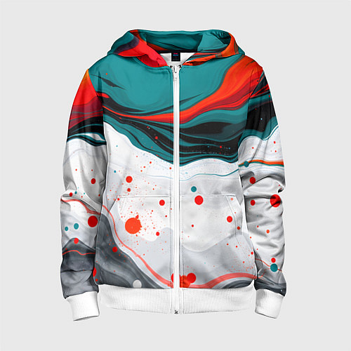 Детская толстовка на молнии Эбру красочная абстракция / 3D-Белый – фото 1
