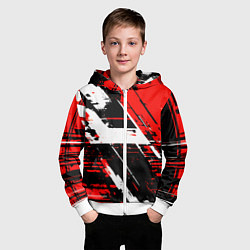 Толстовка на молнии детская Diagonal black and white stripes on a red backgrou, цвет: 3D-белый — фото 2