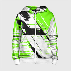 Детская толстовка на молнии Diagonal black and green stripes on a white backgr