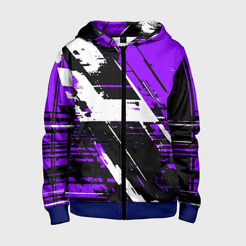 Детская толстовка на молнии Diagonal black and white stripes on a purple backg / 3D-Синий – фото 1
