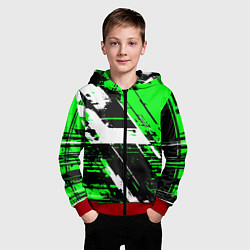 Толстовка на молнии детская Diagonal black and white stripes on a green backgr, цвет: 3D-красный — фото 2