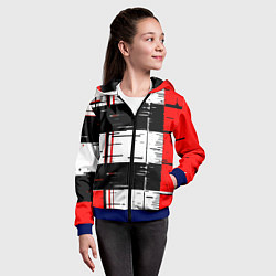 Толстовка на молнии детская Чёрные и красные полосы на белом фоне, цвет: 3D-синий — фото 2