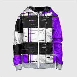 Толстовка на молнии детская Чёрные и фиолетовые полосы на белом фоне, цвет: 3D-меланж