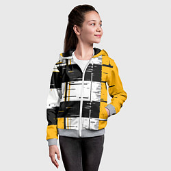 Толстовка на молнии детская Жёлтые и чёрные полосы на белом фоне, цвет: 3D-меланж — фото 2