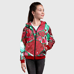 Толстовка на молнии детская Зеленый минерал в красном камне, цвет: 3D-красный — фото 2