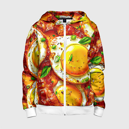 Детская толстовка на молнии Яичница с беконом / 3D-Белый – фото 1