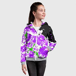 Толстовка на молнии детская Зелёно-фиолетовая абстракция на чёрном фоне, цвет: 3D-меланж — фото 2
