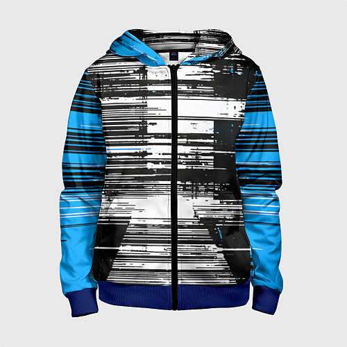 Детская толстовка на молнии Горизонтальные чёрные линии на бело-синем фоне / 3D-Синий – фото 1