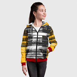 Толстовка на молнии детская Горизонтальные чёрные линии на бело-жёлтом фоне, цвет: 3D-красный — фото 2