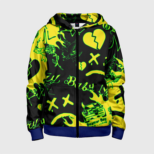 Детская толстовка на молнии Lil Peep кислотные автографы / 3D-Синий – фото 1
