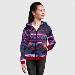 Толстовка на молнии детская Новый год в фиолетовом свете, цвет: 3D-красный — фото 2
