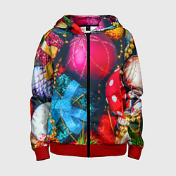 Толстовка на молнии детская Новогодние ёлочные игрушки, цвет: 3D-красный