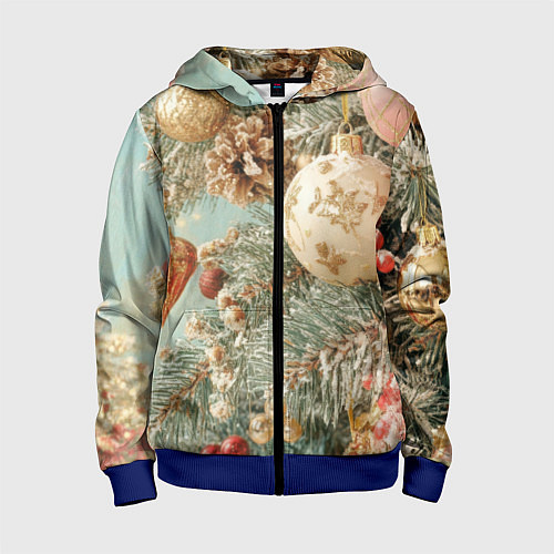 Детская толстовка на молнии Елочные новогодние игрушки / 3D-Синий – фото 1