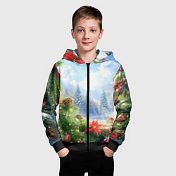 Толстовка на молнии детская Новогодний дневной пейзаж, цвет: 3D-черный — фото 2