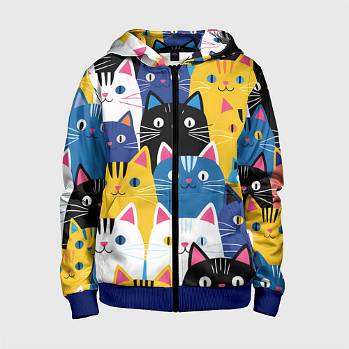 Детская толстовка на молнии Много цветных котиков / 3D-Синий – фото 1