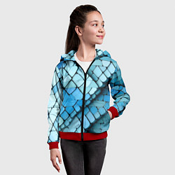 Толстовка на молнии детская Синие рельефные плитки, цвет: 3D-красный — фото 2