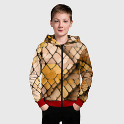 Толстовка на молнии детская Жёлтые рельефные плитки, цвет: 3D-красный — фото 2