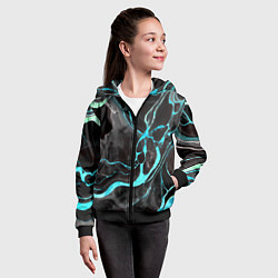 Толстовка на молнии детская Голубые флюиды на чёрном фоне, цвет: 3D-черный — фото 2