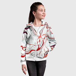 Толстовка на молнии детская Красно-белый мрамор, цвет: 3D-белый — фото 2