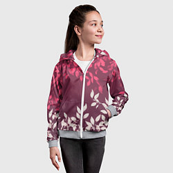 Толстовка на молнии детская Листья на бордовом фоне - нейросеть, цвет: 3D-меланж — фото 2