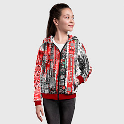 Толстовка на молнии детская Киберпанк паттерн красный, цвет: 3D-красный — фото 2