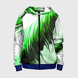 Толстовка на молнии детская Чёрно-зелёные острые полосы на белом фоне, цвет: 3D-синий