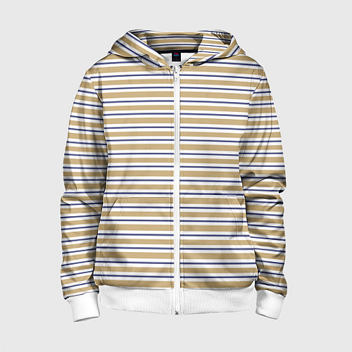 Детская толстовка на молнии Бежевый с синей полосой / 3D-Белый – фото 1