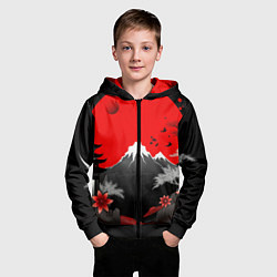 Толстовка на молнии детская Японская гора и красная луна, цвет: 3D-черный — фото 2