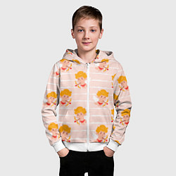 Толстовка на молнии детская Полосатый паттерн с милыми купидонами, цвет: 3D-белый — фото 2