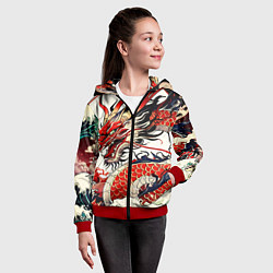 Толстовка на молнии детская Красный дракон в японском стиле ирезуми, цвет: 3D-красный — фото 2