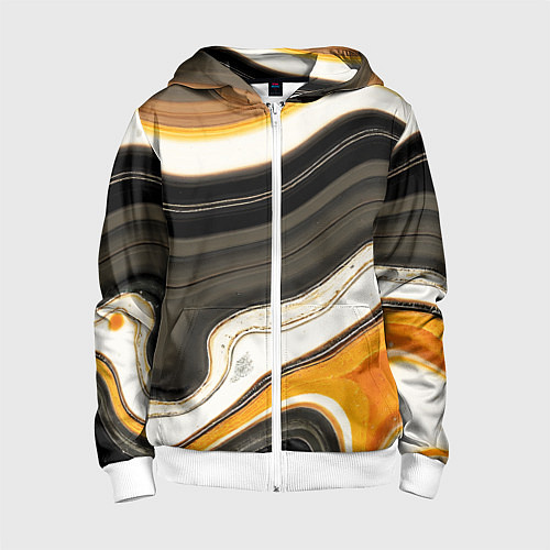 Детская толстовка на молнии Волнистые чёрно-жёлтые полосы на белом фоне / 3D-Белый – фото 1