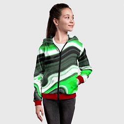 Толстовка на молнии детская Волнистые горизонтальные чёрно-зелёные полосы на б, цвет: 3D-красный — фото 2