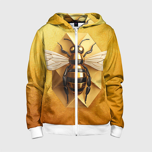 Детская толстовка на молнии Пчела на золоте / 3D-Белый – фото 1
