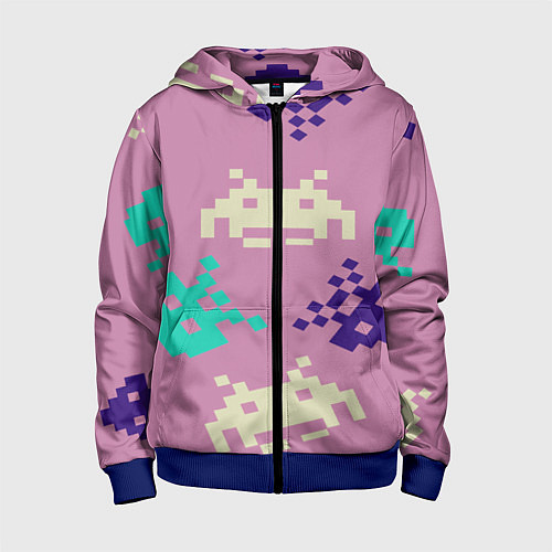 Детская толстовка на молнии Пиксели фильтр / 3D-Синий – фото 1