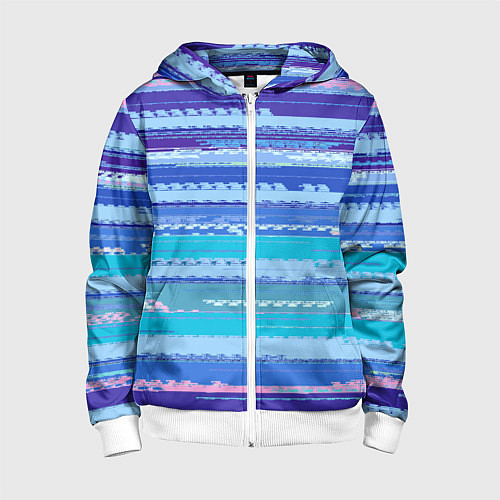 Детская толстовка на молнии Морской сине-голубой абстрактные полосы / 3D-Белый – фото 1