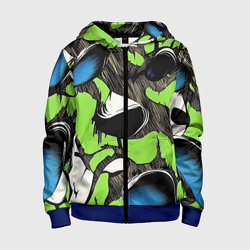 Детская толстовка на молнии Объемный камуфляж из слоев / 3D-Синий – фото 1