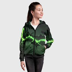 Толстовка на молнии детская Неоновая плита с зеленым разломом, цвет: 3D-черный — фото 2