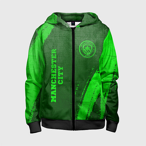 Детская толстовка на молнии Manchester City - green gradient вертикально / 3D-Черный – фото 1