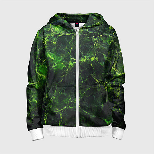 Детская толстовка на молнии Зеленая ядовитая текстура / 3D-Белый – фото 1