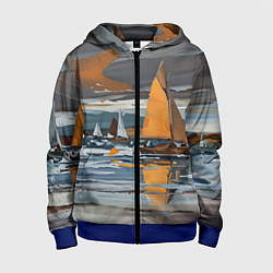 Толстовка на молнии детская Живопись с парусниками, цвет: 3D-синий