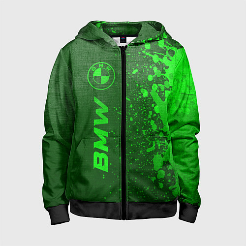 Детская толстовка на молнии BMW - green gradient по-вертикали / 3D-Черный – фото 1